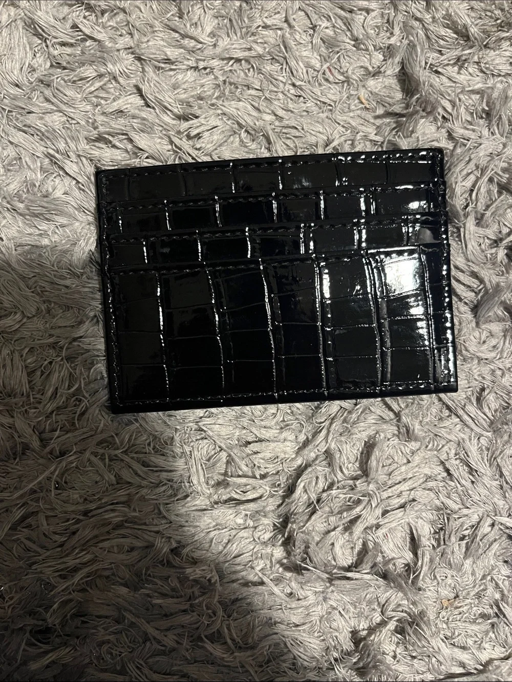 Black Croc-Embossed Patent Card Holder - Men Accessories